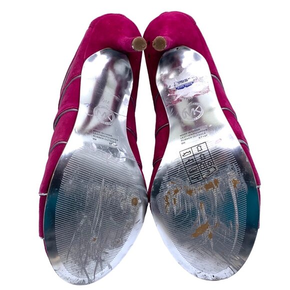Michael Kors Mavis Suede Gladiator Fuchsia Strappy Heeled Sandals 9 Zip Back - Picture 5 of 10